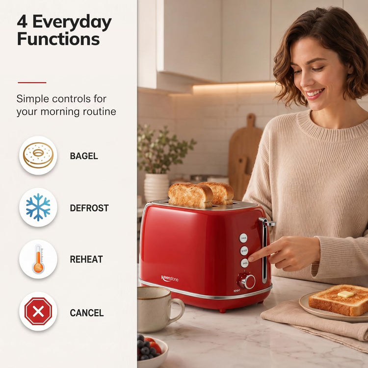 2 Slice Stainless Steel Toaster Retro with 6 Bread Shade Settings