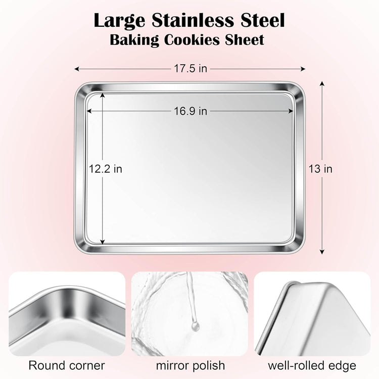 E-far Cookie Sheet for Baking, 18”x13” Stainless Steel Baking Sheet Pan for Oven, Large Non Toxic Metal Baking Tray for Cake Cookies, Healthy & Rust Free, Mirror Finish & Dishwasher Safe, 1 Pack