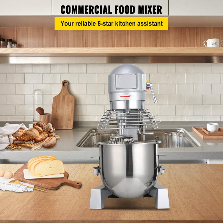 Happybuy 30Qt Commercial Food Mixer with Timing Function, Commercial Mixer 1250W Stainless Steel Bowl Heavy Duty Electric Food Mixer Commercial with 3 Speeds Adjustable, Perfect for Bakery Pizzeria