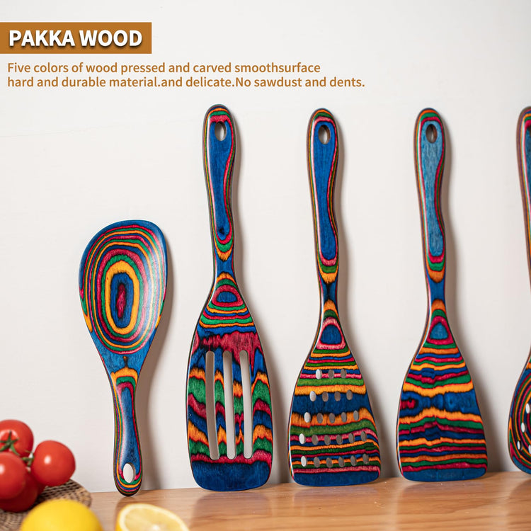 Pakka wood 7 Piece Blue Wooden Cooking Utensils (7 Count)