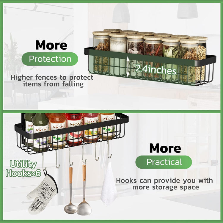 Warome Magnetic Spice Rack for Refrigerator, 4 Pack Shelves with 6 Utility Hooks, Kitchen Organization and Storage Gadgets