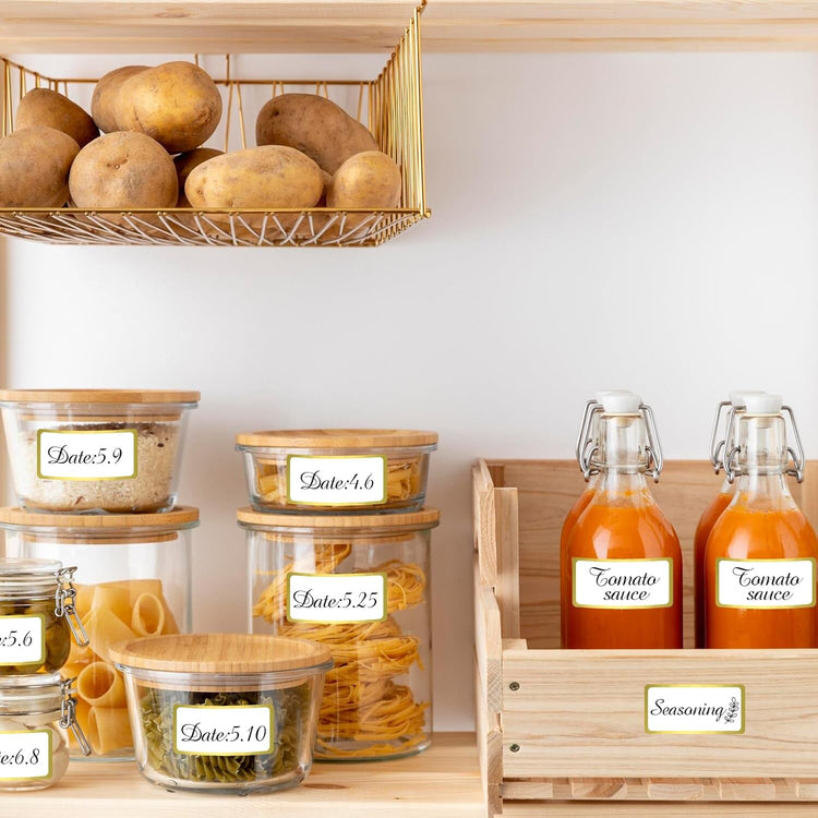 600 Golden Border Removable Freezer Labels Water Oil Resistant with Perforation Line for Food Containers Jars Pantry Organization (Ink Quick-Dry,1” x 2”)
