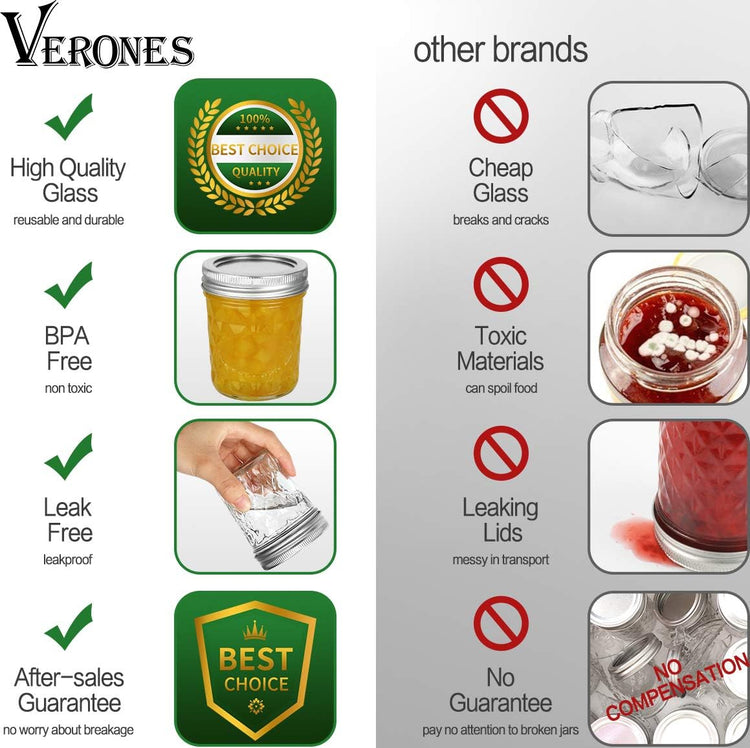 VERONES Mason Jars 6 OZ, 30 PACK 6oz Mason jars Canning Jars Jelly Jars With Lids, Ideal for Jam, Honey, Wedding Favors, Shower Favors