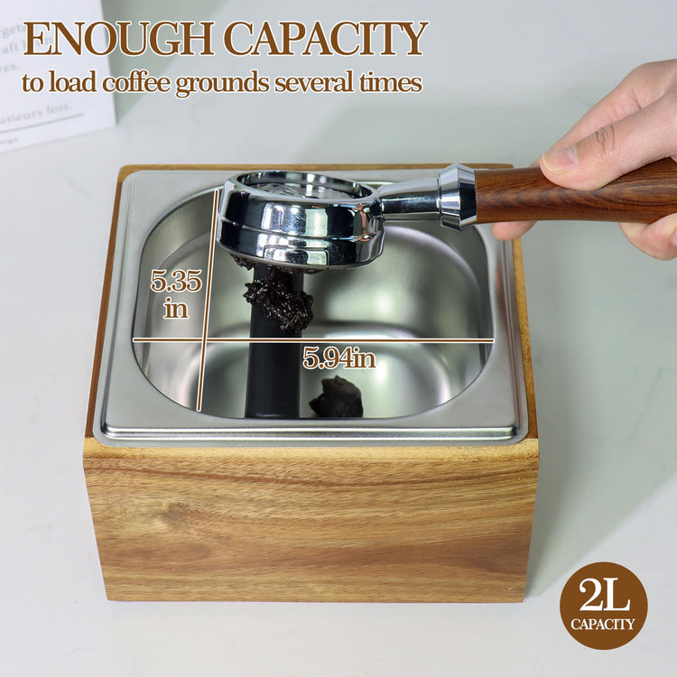 Large Acacia Wood Espresso Knock Box with Stainless Steel Interior