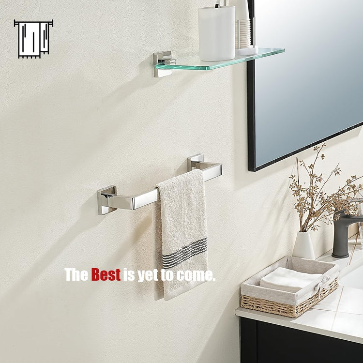 JQK Polished Towel Bar, Rounded Edges 14.41 Inch Towel Rack, 304 Stainless Steel Bathroom Wall Mount, Useable Length 12 Inch, TB250L12-CH