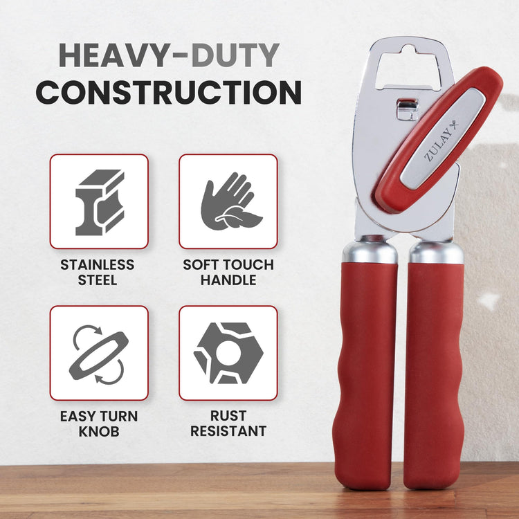 Heavy Duty Stainless Steel Can Opener Manual with Bottle Opener