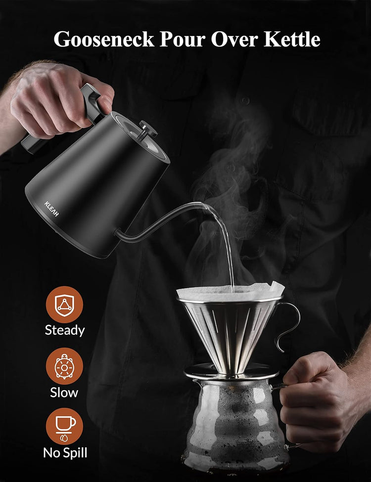 KLEAH Gooseneck Electric Kettle with Temperature Control - 0.8L Automatic Shut Off Tea & Coffee Kettle, Hot Water Boiler Pour Over Coffee Kettle, 1200W Quick Heating Keep Warm, Black