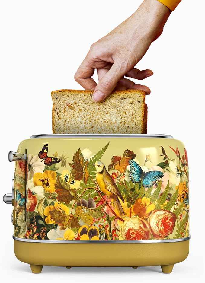 Hazel Quinn X Eduardo Recife Retro Breakfast Set, 2-Slice Toaster & Electric Kettle Bundle, 6 Browning Levels, Extra Wide Slots, 1200W Fast Boiling, 1.7L Stainless Steel - Floral Artistic Design