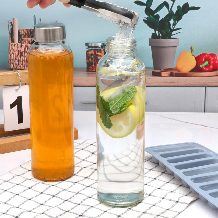 Brajttt Glass Juice Bottle with Lids,16oz Juicing Bottles Reusable, Clear Glass Water Bottles 16 oz with Stainless Steel Airtight Cap,Juice Beverage Container, Leak Proof,Set of 8