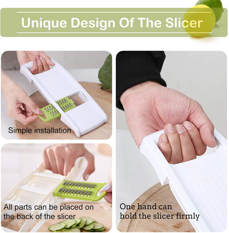 5 in 1 Mandoline Slicer Vegetable Slicer Mandolin Multi Blade Potato Veggie Slicer Vegetable Cutter Julienne Shredder Potato Slicer Green