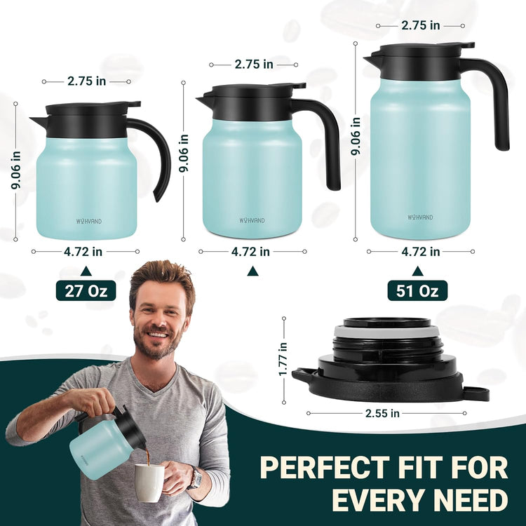 34Oz Thermal Coffee Carafes For Keeping Hot/Cold, Stainless Steel Coffee Carafe, Dustproof Insulated Water Carafe for Party/Home,Blue