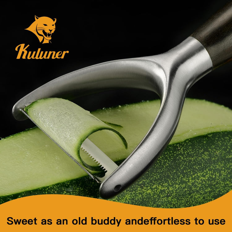 Serrated Blade Premium Y Type 304 Stainless Steel Multifunctional Kitchen Peeler Real Wood Handle Ultra Sharp Blade Vegetable Potato Apple(Agarwood)