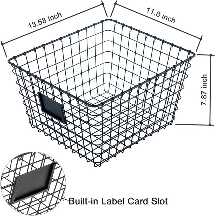 4 Pack【Extra Large】 Wire Handmade Storage Basket for Organizing Household Goods,Pantry Organization,Bathroom countertop,Laundry,Wardrobe Storage Basket,Black