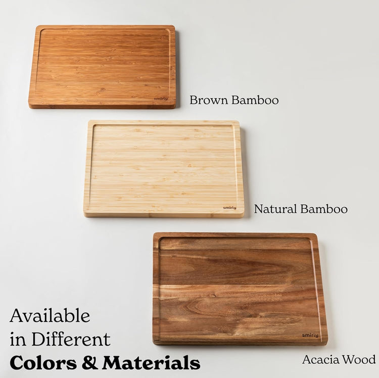 SMIRLY Bamboo Cutting Boards, Brown Bamboo Wood Cutting Board for Kitchen, Set of 2 Medium -Small & Deep Juice Groove, Butcher Block for Chopping Meat, Charcuterie Cheese Tray, Kitchen Gadgets