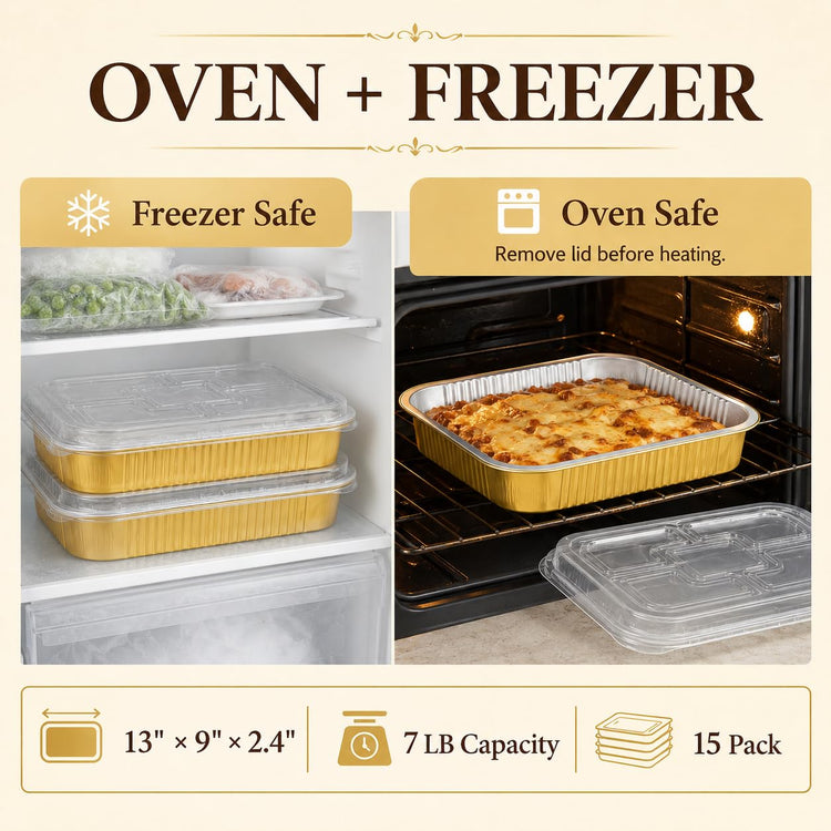15 Pack Aluminum Pans with Lids Half Size 9x13 Extra Heavy Duty (15 Count)