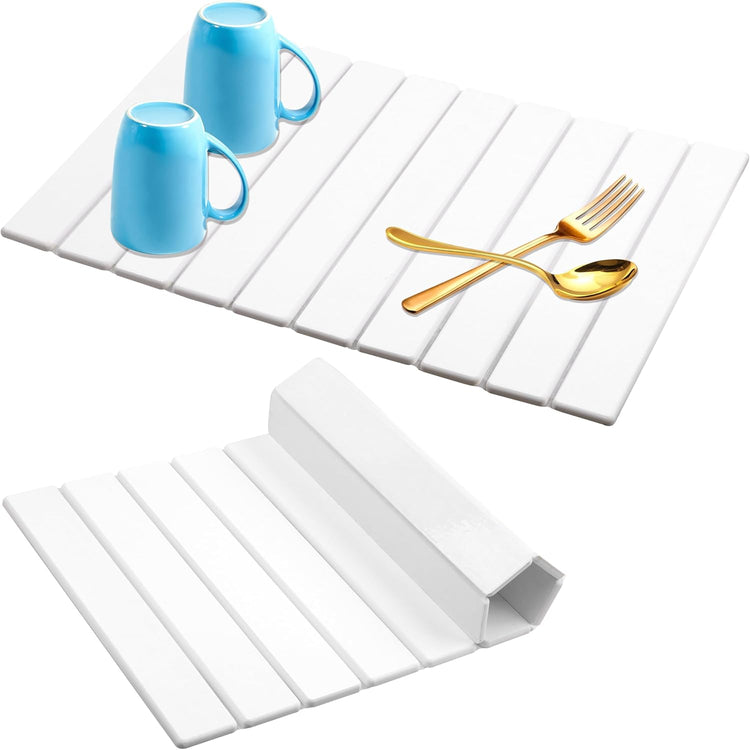 Quick Dry Collapsible Dish Drying Mat, Eco-Friendly Absorbent Diatomaceous Earth Mats for Dishes Bottles Cups 24"×16"Large Stone Dish Drying Mats for Kitchen Counter (White, 24"(L)×16"(W))