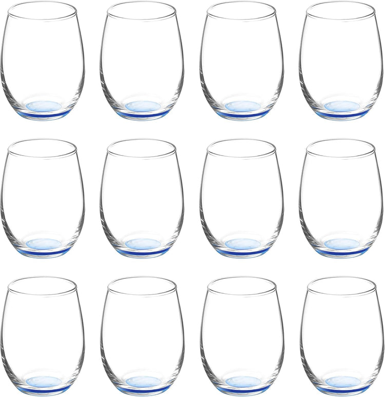 DISCOUNT PROMOS Stemless Wine Glasses by ARC 5.5 oz. Set of 12, Bulk Pack - Perfect for Hotel, Bar, Restaurant or Lounge - Blue