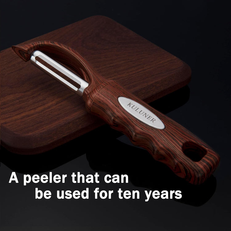 Kitchen potato vegetable peeler with stainless steel rotating blade, suitable for fruits and vegetables (Redwood grain)