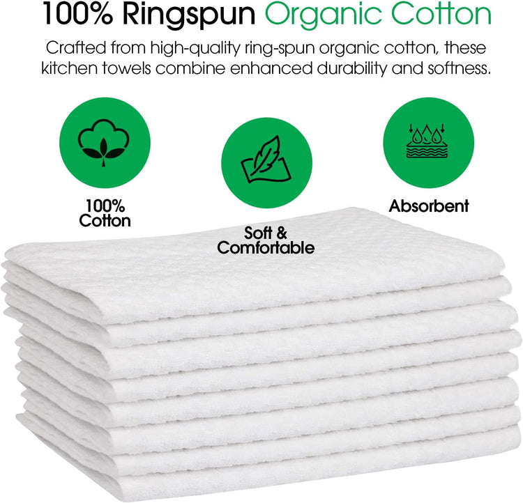DG Collections White Kitchen Towels - 100% Cotton Terry Tea Towels for Cleaning, Drying, and Highly Absorbent Kitchen Dish Cloth for Bar Cleaning - 8 Pack - 15 x 25 Inches - Nestoria