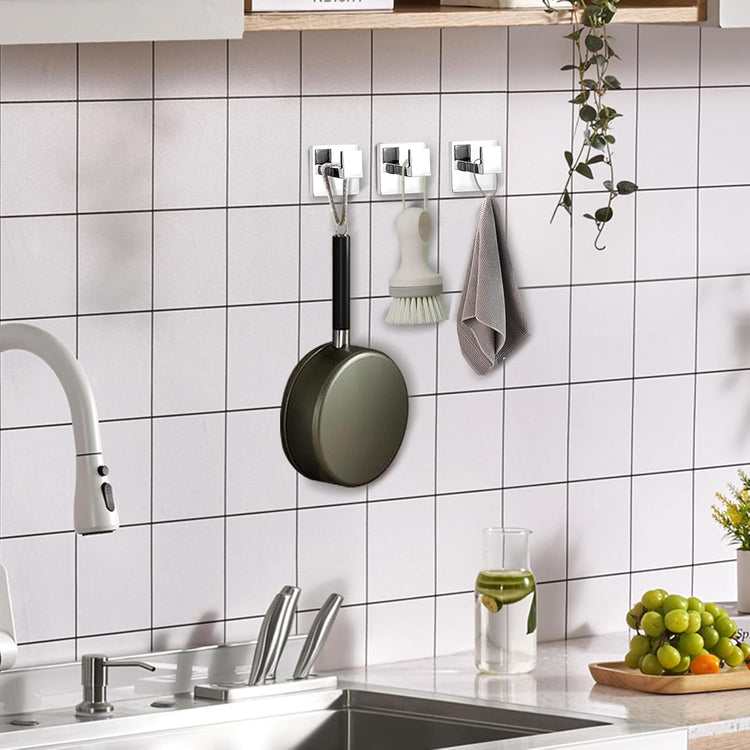 IBosins 4 Pack Towel Hooks Hand Towel Holder for Bathroom Wall Livingroom Bedroom Kitchen Closet Heavy Duty Stainless Steel Hook Hanger for Robe, Bath Towel, Coat (Square Polished Chrome)