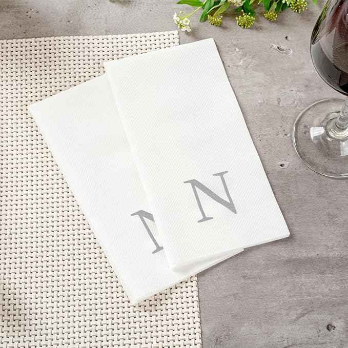 Luxenap 15.8 X 7.9 Inch Linen-Feel Guest Towels, 2000 Lettered Hand Towels - Silver Letter 'N', Sans Serif Font, White Paper Dinner Napkins, airlaid, For Restrooms And Tables - Restaurantware