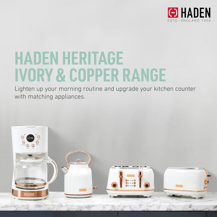 Haden Heritage 1.7 Liter Stainless Steel Electric Kettle, Hot Water Kettle with 360-Degree Base and Auto Shutoff, Ivory & Copper