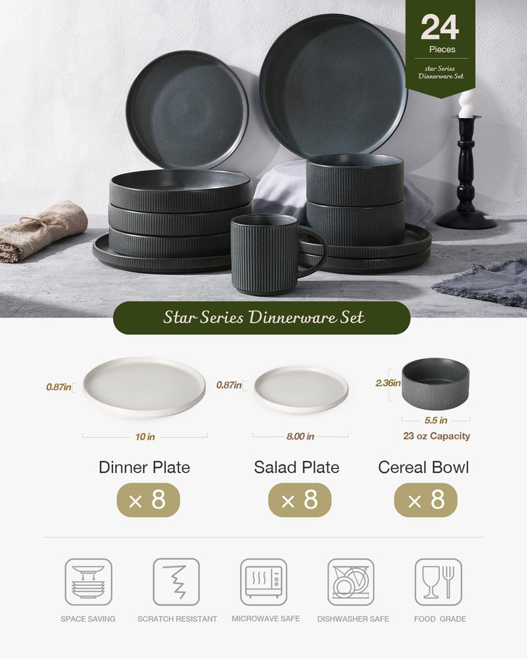 Star Stoneware Dinnerware Sets for 8 (24 Count)