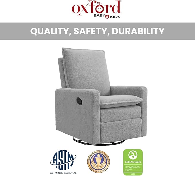 Oxford Baby Uptown Upholstered Swivel Glider and Recliner Nursery Chair,Boucle, Koala Gray