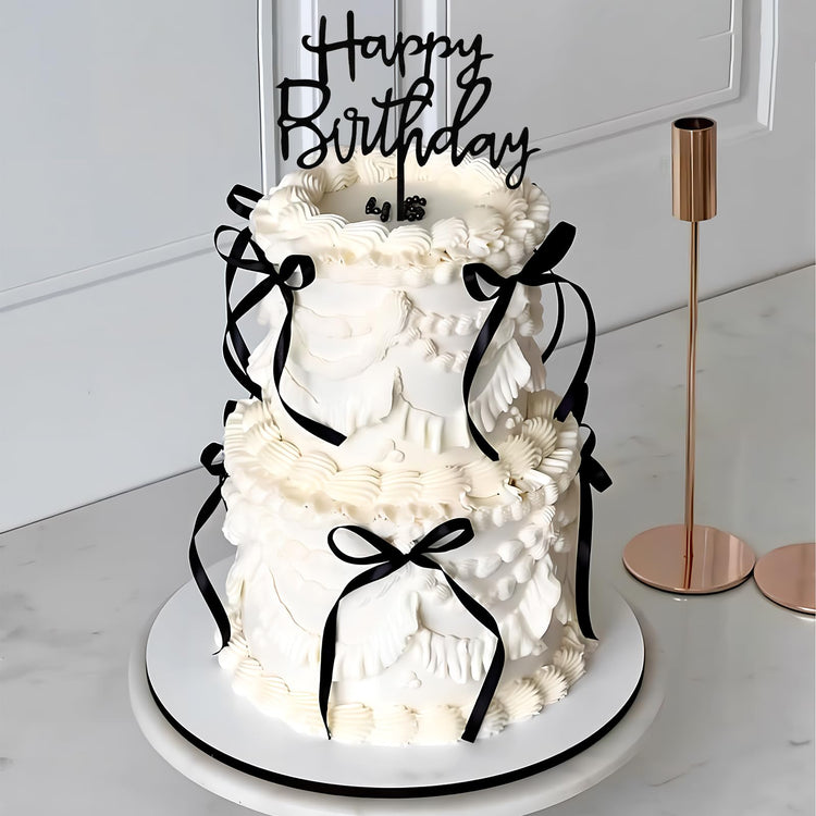 Black Bow Cake Topper Bowknot Ribbons Cupcake Toppers Bow Cake Decorations (7 Count)