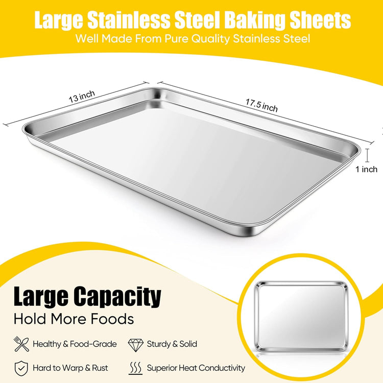 Homikit 1 Pack Baking Sheet, 18 x 13 Inches Stainless Steel Large Cookie Pan, Heavy Duty Metal Half Sheet Tray for Oven Baking Roasting Cooking, Rustproof & Nonstick, Dishwasher Safe