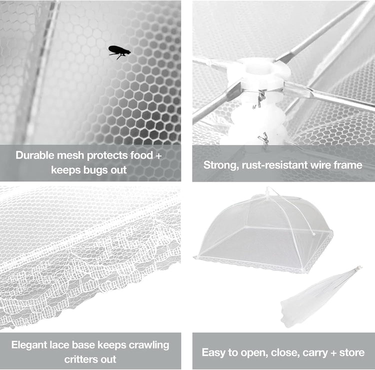 Simply Genius Pop-Up Mesh Food Covers for Outdoors - 6 Pack Extra Large 39" x 24", White, Collapsible & Reusable - Buffet Food Covers & Bug-Net Tent for Picnic, Party & Camping