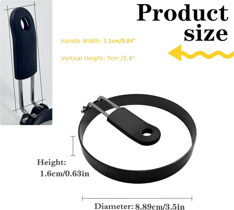 3.5'' Egg Rings with Silicone Handle, Stainless Steel Egg Cooking Rings,Nonstick,For Frying Eggs and Egg Mcmuffins, Egg Mold For Breakfast