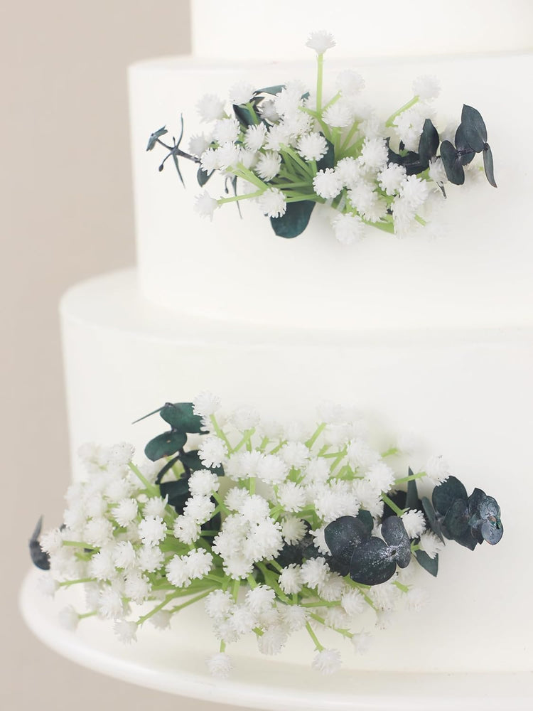 Rinlong Pre-made Cake Toppers Flowers Cake Decorations Baby's Breath Eucalyptus Wedding Cake Decorating Flowers Decor Christening Birthday Baptism Baby Shower Party Cake Topper Flower