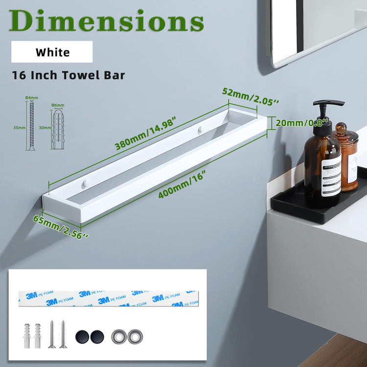 White Hand Towel Holder Towel Bar for Bathroom Wall Mounted 16 Inch