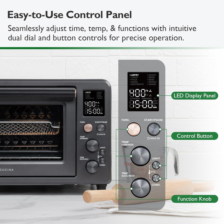 Infrared Heating Air Fryer Toaster Oven Combo, with Non-toxic Enamel-coated Interior, Extra Large Countertop Convection Oven 10-in-1 Combo, 6-Slice Toast, Enamel Baking Pan Easy Clean