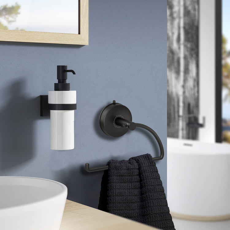 Suction Cup Hand Towel Ring Black Hand Towel Holder for Bathroom Wall SUS 304 Stainless Steel Kitchen Towel Hanger