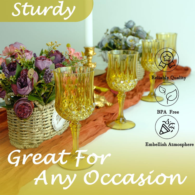 Plastic Wine Glasses,Plastic Goblets Vintage Style Cordial Drinking Glasses for Wedding Reception, Grand Event Party Supplies (48, Gold)
