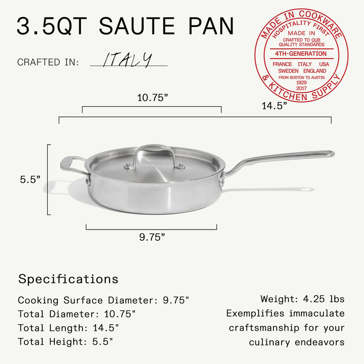 Cookware - 7-Piece CeramiClad Non Stick Pot and Pan Set (Stainless Handle) - 5-Ply Stainless Clad - Professional Cookware - Crafted in Italy - Induction Compatible