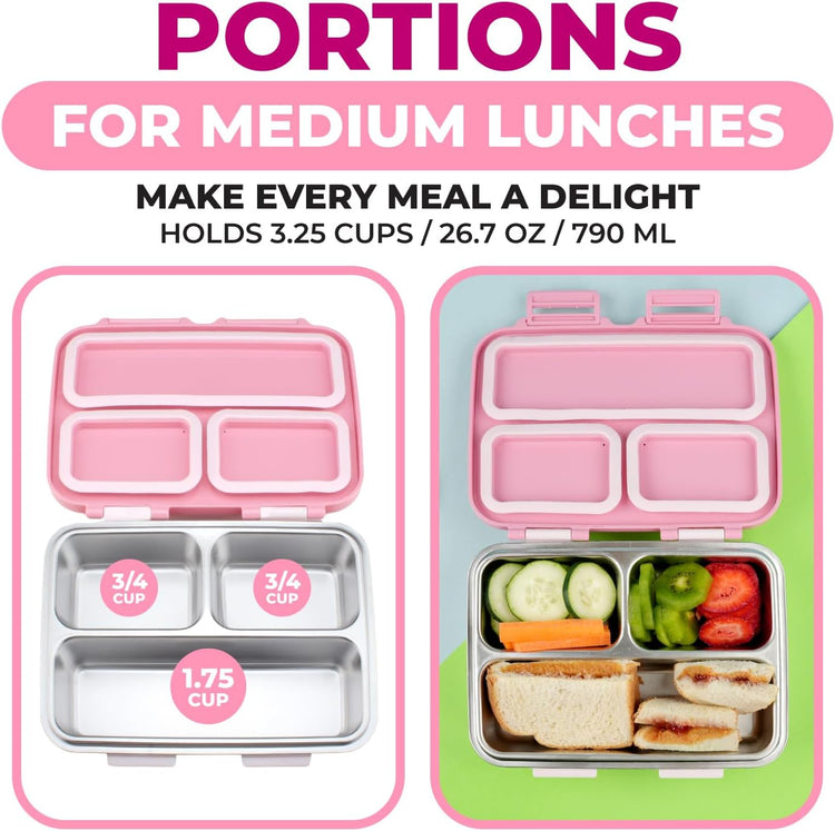 Stainless Steel Bento Box Lunch Container for Kids Adults with Removable Tray, Leakproof Silicone Seals, BPA Free 26 oz/790 mL (Pink)