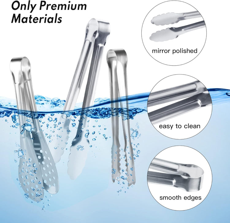 Serving Tongs,Buffet Tongs, Dmoera Stainless Steel Food Tong Serving Tong Small Serving Tongs Stainless Steel Mini Appetizer Tongs, Set of 12