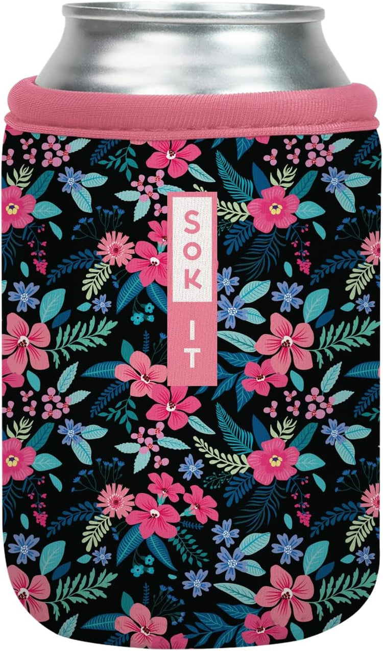 Sok It CanSok Sleeve for Beer & Soda Insulated Neoprene Cover (Tropical Blooms, 12oz Can Sleeve)