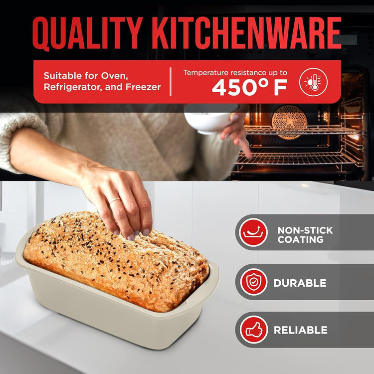 Nonstick Loaf Pan Set Pack of 2, 10.2" & 11" Large Baking Bread Pan, Oven Safe Up to 450°F, PFOA, PFOS, PTFE Free, Space Saving Stackable Design, Stain Resistant, Dishwasher Friendly, White Marble