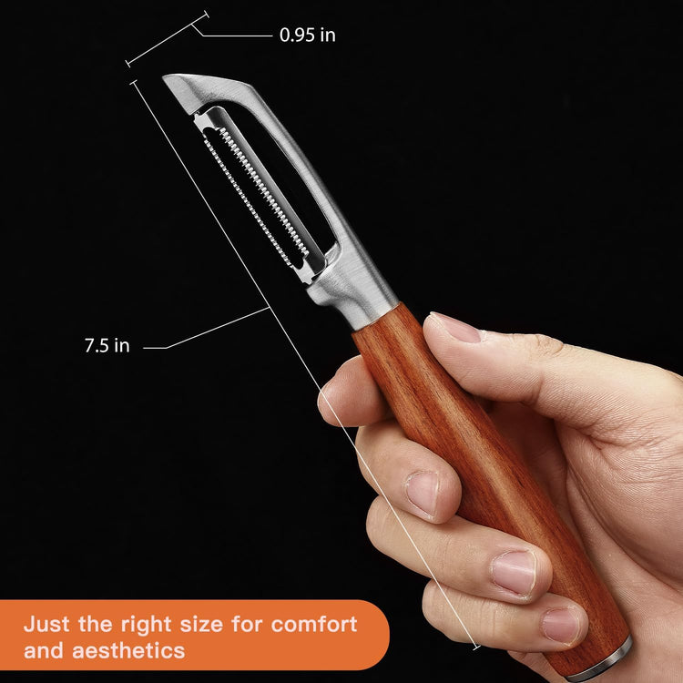 KULUNER,Premium High-End Rosewood Handle and 304 Stainless Steel Serrated Blade - An Ultra-Sharp Rotating Peeler for Potatoes, Fruits, and Vegetables, Ergonomically Designed for Easy Peeling.