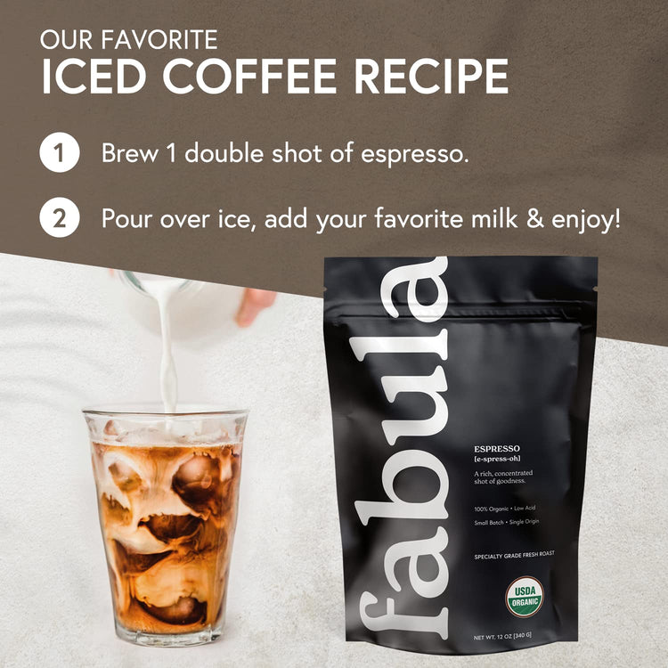 Fabula USDA Organic Espresso Coffee, Freshly Ground Espresso Low Acid Coffee, Non-GMO, No Molds, Mycotoxins Pesticides Free, Single Origin Coffee 12 oz