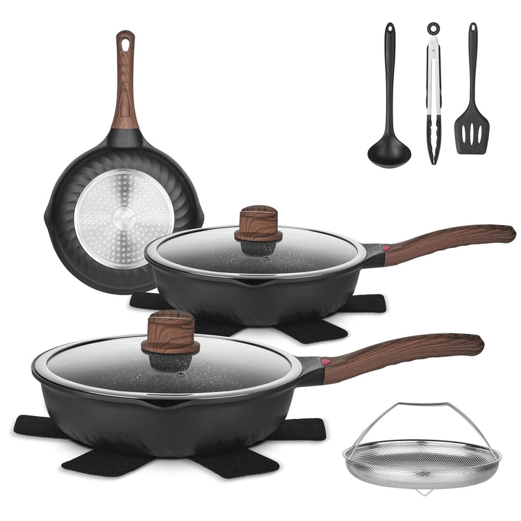 12PCS Nonstick Deep Frying Pan with Lid Cookware Set