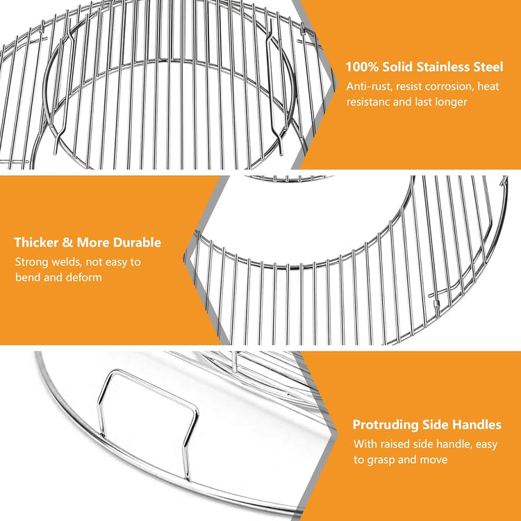 Grill Grates Replacement for Weber 8835, 22.5 inch Charcoal Grills, Kettle, Performer, Master-Touch, Charcoal Smoker, 21.5" Gourmet BBQ System Hinged Stainless Steel Cooking Grate Parts
