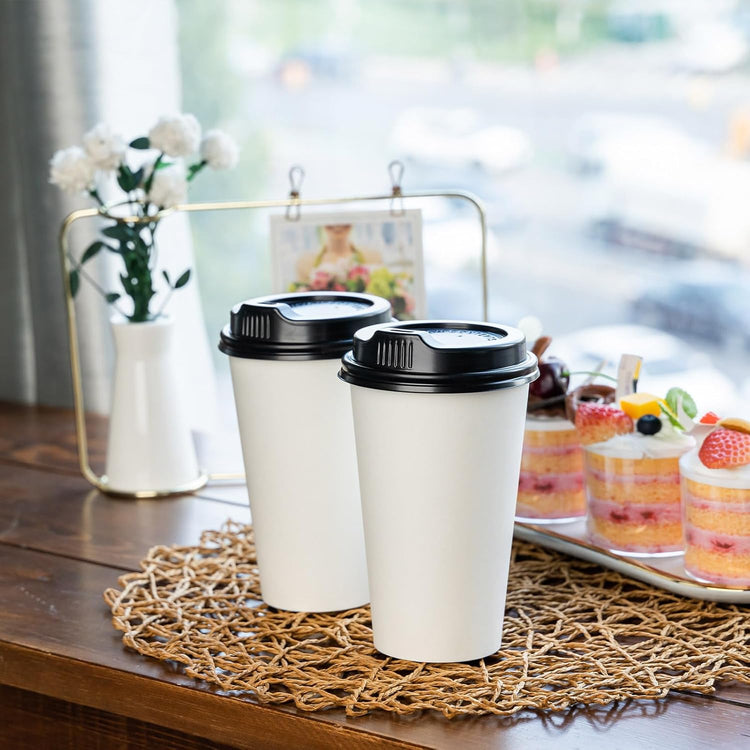 YEEHAW 100 Pack 16 oz Disposable Coffee Cups with Lids, Heat & Leak-proof Paper Cups, to Go Coffee Cups for Hot & Cold Beverage