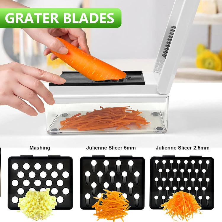 Vegetable Chopper, Onion Chopper Dicer, Mandoline Slicer, Food Chopper with Container, Vegetable Cutter for Salad Potato Carrot Garlic(9 Blades, White Black)
