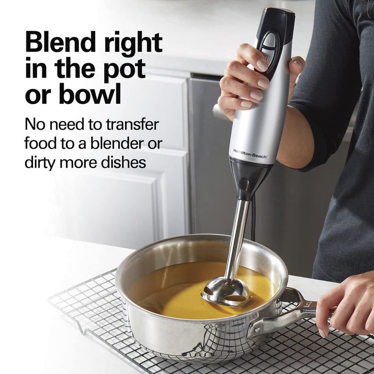 4-in-1 Electric Immersion Hand Blender with Handheld Blending Stick, Whisk + 3-Cup Food & Vegetable Chopper Bowl, 2-Speeds, 225 Watts, Silver and Stainless Steel (59765)
