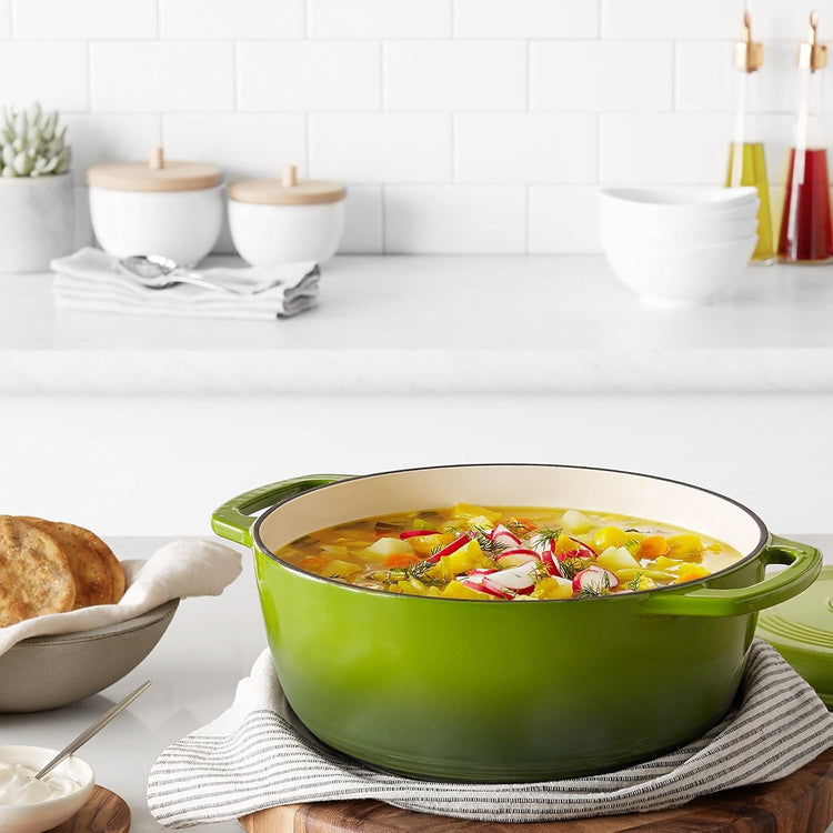 Amazon Basics Cast Iron Dutch Oven Pot with Lid, Enameled, Round, Dual Handles, Heavy-Duty, Medium, 6-Quart, Green - Nestoria